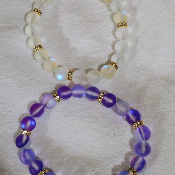 2 natural Moon stone beaded bracelet set beautiful - Picture 4 of 4